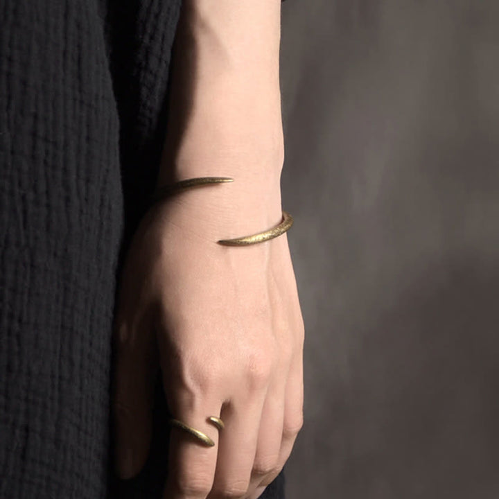 Buddha Stones Simple Design Copper Luck Adjustable Cuff Bracelet - image 3
