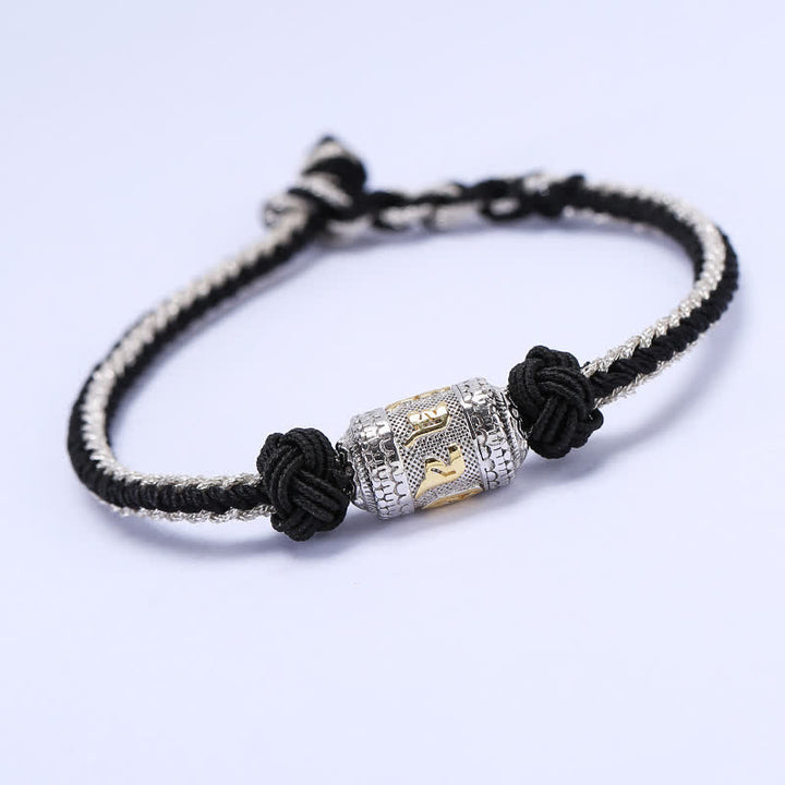 Buddha Stones 925 Sterling Silver Om Mani Padme Hum Prayer Wheel Luck Strength Red String Bracelet - Black&Silver - 18cm - image 8