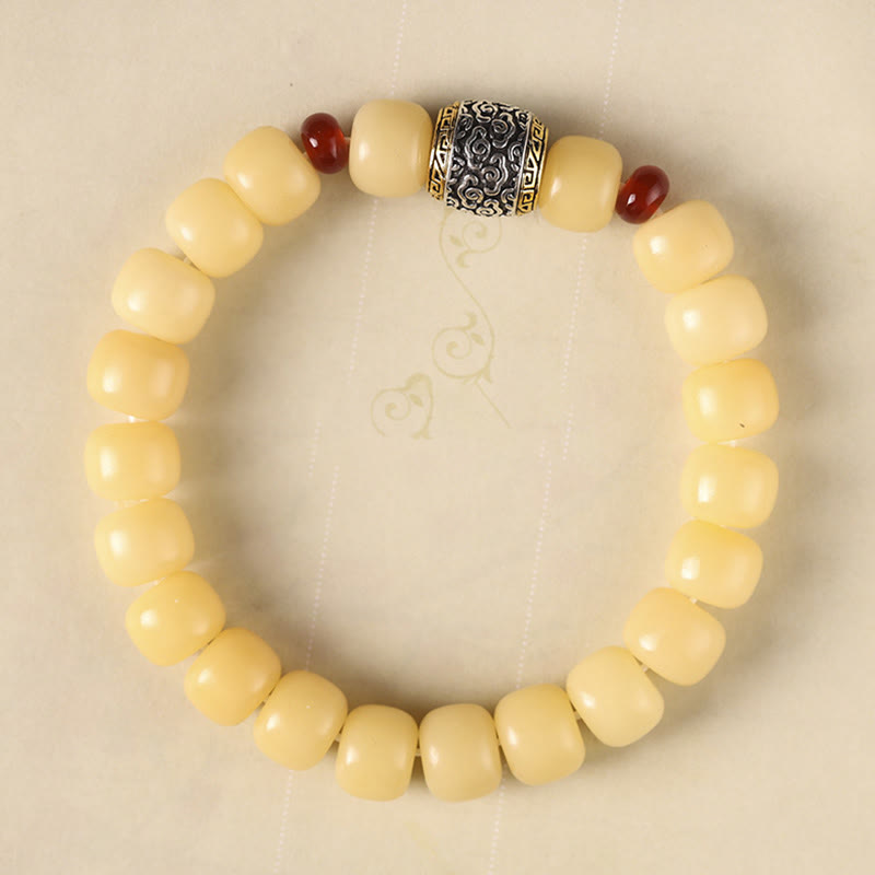 Buddha Stones Bodhi Seed Auspicious Cloud Fu Character Bead Peace Bracelet - Yellow Bodhi Seed(Wrist Circumference 14-15cm) - Auspicious Cloud - image 4