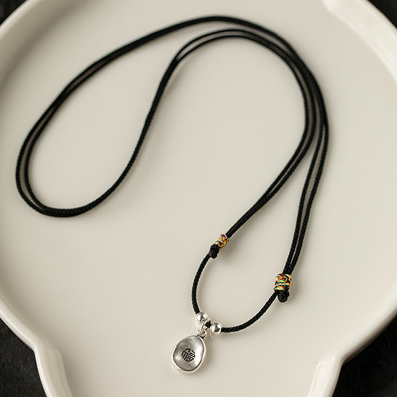 Buddha Stones 999 Sterling Silver Peace And Joy Fu Character Luck Fortune 925 Sterling Silver Chain Necklace Pendant - image 15