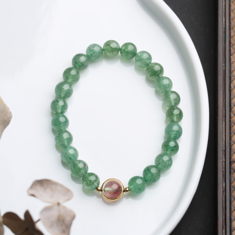 Buddha Stones Natural Green Strawberry Quartz Soothing Beaded Bracelet - image 4