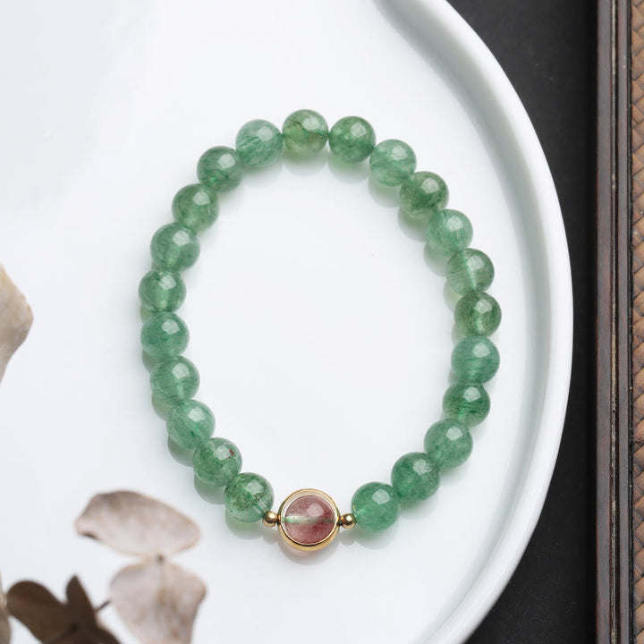 Buddha Stones Natural Green Strawberry Quartz Soothing Beaded Bracelet - image 4