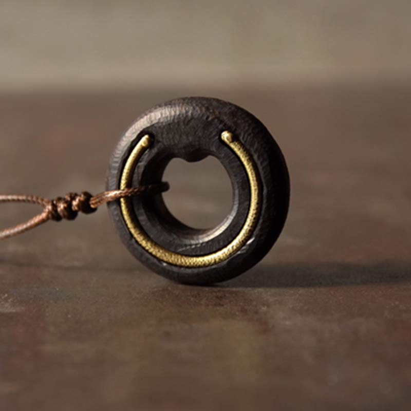 Buddha Stones Zen Circle Ebony Wood Peace Calm Necklace Pendant - image 14