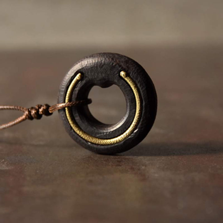 Buddha Stones Zen Circle Ebony Wood Peace Calm Necklace Pendant - image 14