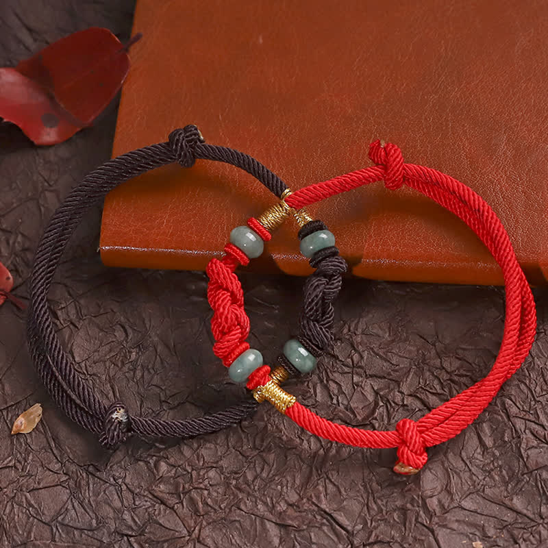 Buddha Stones Red String Jade Luck Fortune Knot Braided Couple Bracelet - image 8
