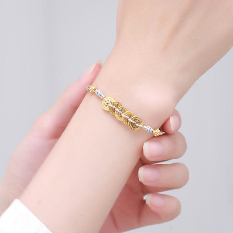 Buddha Stones Copper Coin Fortune Tree Pearl Luck Blue Rope Braided Bracelet - image 11