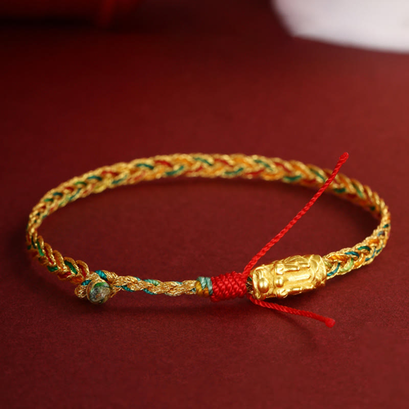 Buddha Stones Year of the Dragon Handmade Colorful Dragon Carved Success Braided Bracelet - image 3