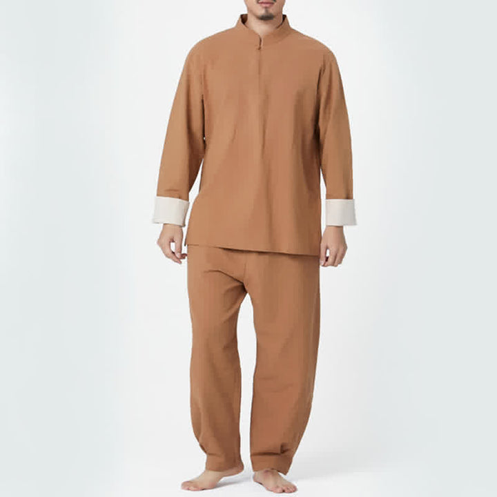Buddha Stones Spiritual Zen Meditation Yoga Prayer Practice Cotton Linen Clothing Men's Set - Khaki - US/UK/AU44，EU54 (3XL) - image 17