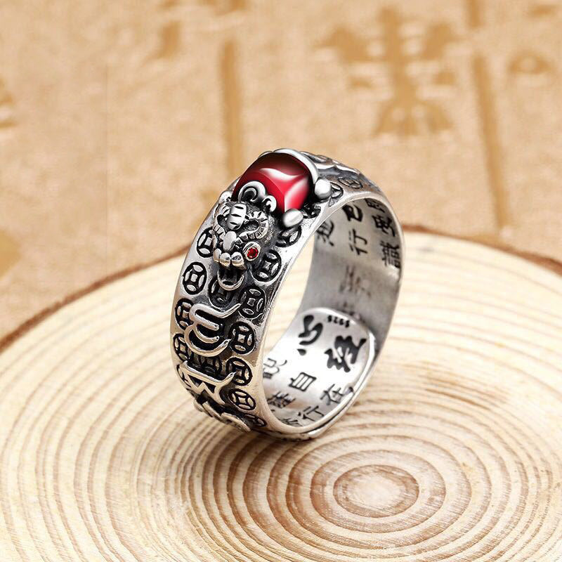 Buddha Stones Genstone PiXiu Feng Shui Frog Vajra Dorje Heart Sutra Wealth Adjustable Ring - PiXiu 11mm - image 5
