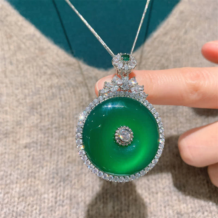 Buddha Stones Green Chalcedony Round Peace Buckle Strength Necklace Pendant - image 4