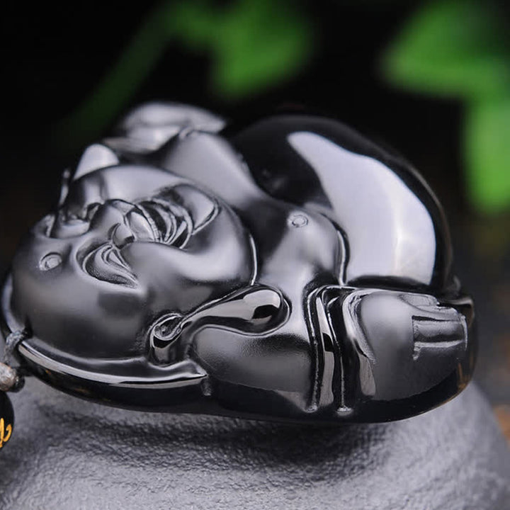 Buddha Stones Laughing Buddha Black Obsidian Transformation Pendant Necklace - image 5