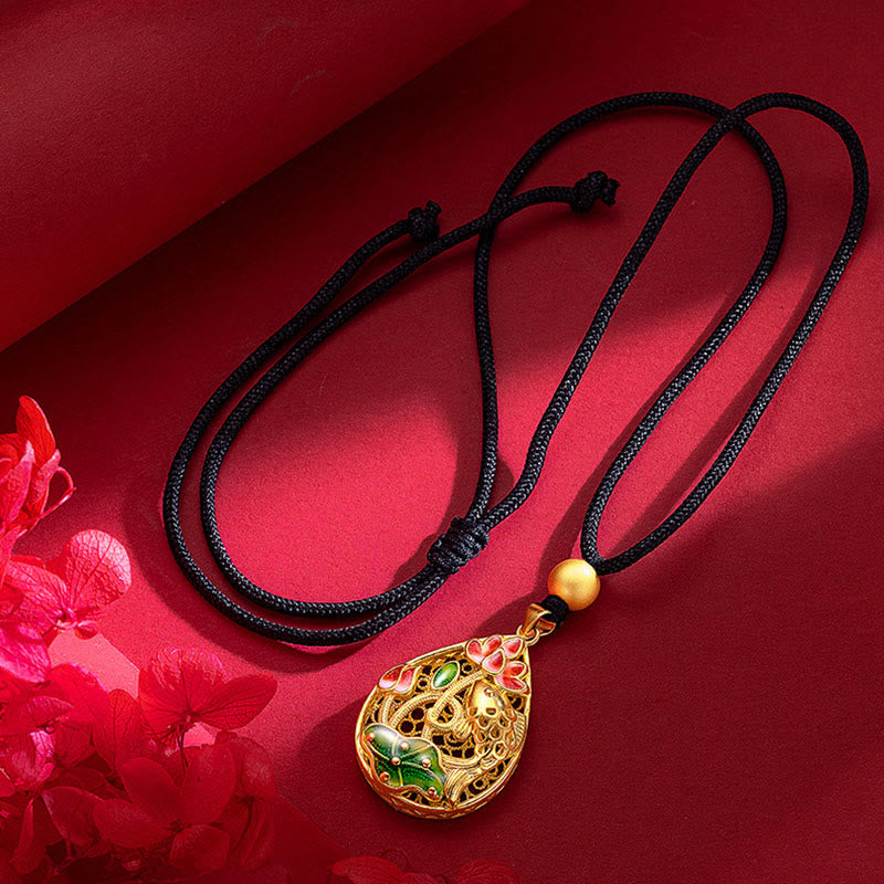 Buddha Stones Koi Fish Lotus Flower Leaf Copper Luck Necklace Pendant - Lotus Koi Fish - image 0