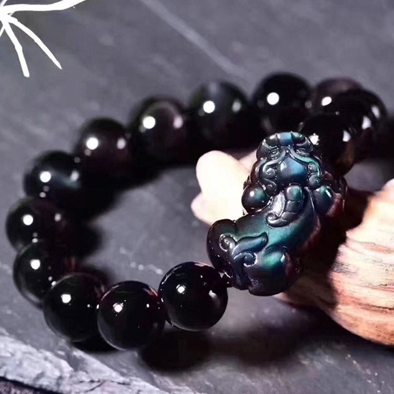 Buddha Stones FengShui PiXiu Rainbow Obsidian Luck Bracelet - 16mm - image 0