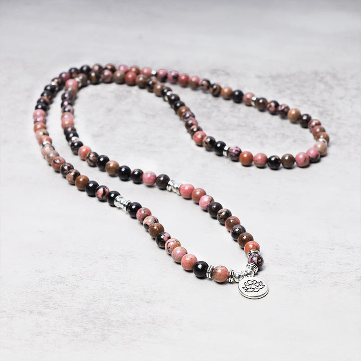 Buddha Stones 108 Mala Beads Rhodonite Lotus Compassion Energy Bracelet - image 2