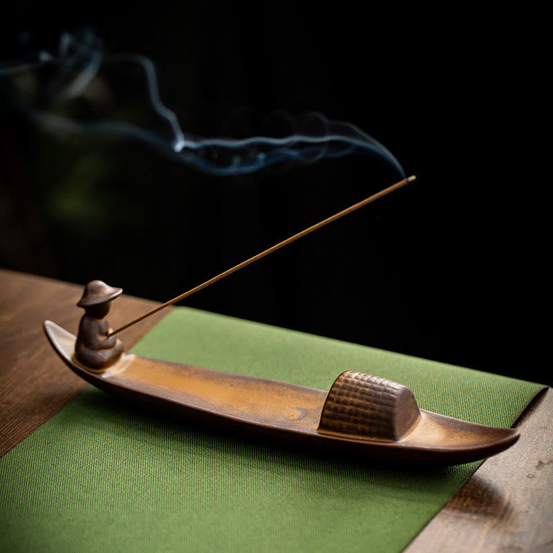 Buddha Stones A Lonely Fisherman Afloat Ceramic Healing Incense Burner - image 6