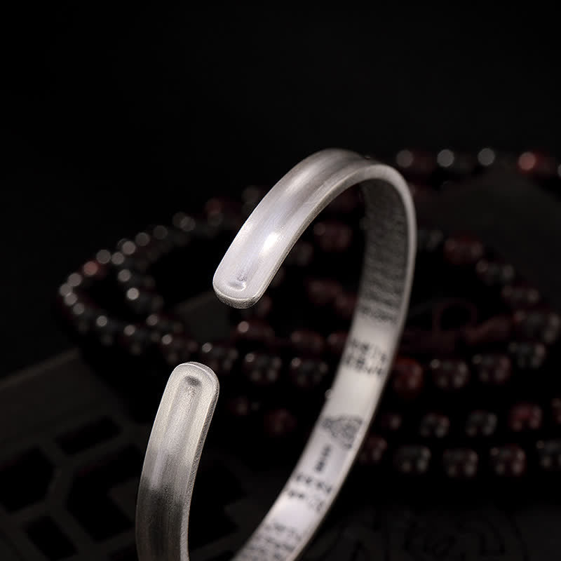 Buddha Stones 999 Sterling Silver Six True Words Heart Sutra Protection Bracelet Bangle - image 8