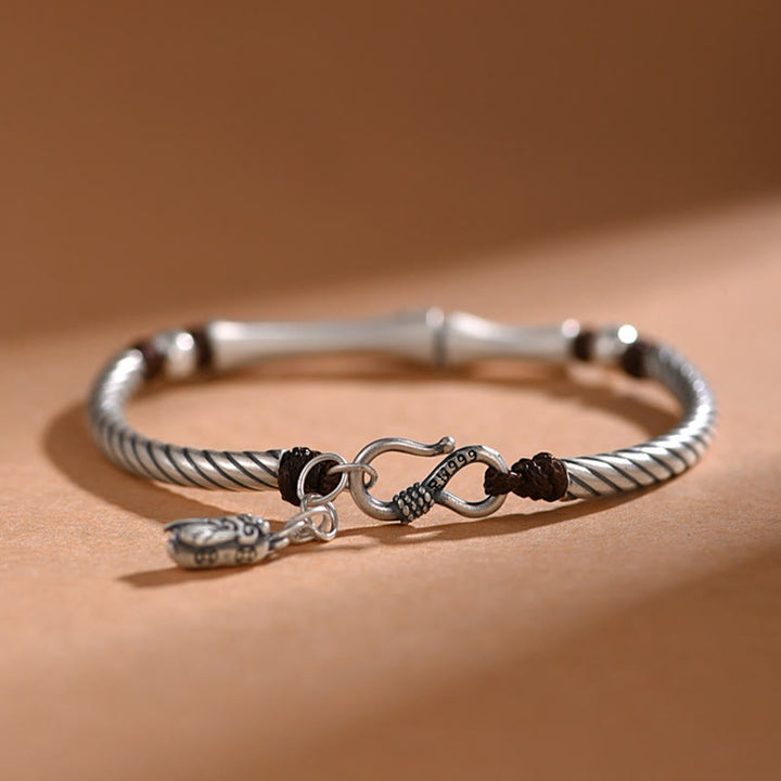 Buddha Stones 999 Sterling Silver Bamboo Pattern Cicada Luck Wealth Bracelet - image 13