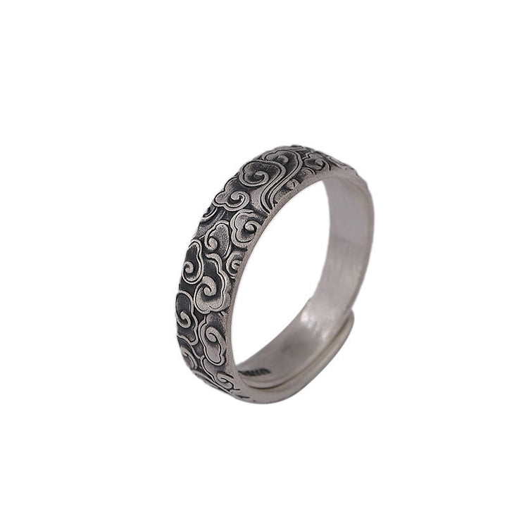 Buddha Stones 999 Sterling Silver Lotus Flower Plum Blossom Auspicious Clouds Engraved Enlightenment Ring - image 12