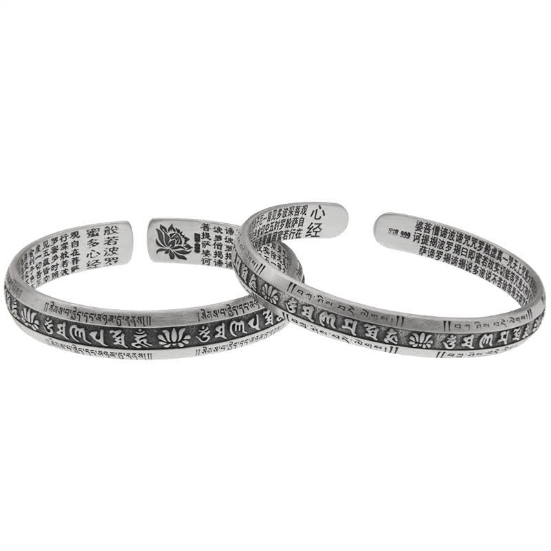 Buddha Stones 999 Sterling Silver Om Mani Padme Hum Heart Sutra Lotus Peace Bracelet Bangle - image 7