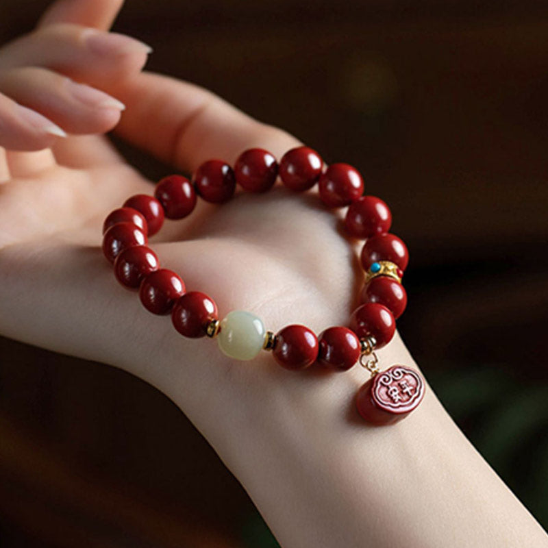 Buddha Stones Cinnabar Jade Healing Protection Charm Bracelet - image 2