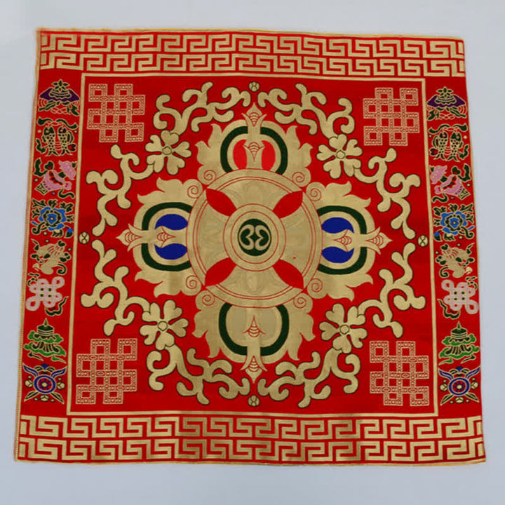 Flower Endless Knot Prayer Altar Mat Healing Meditation 8 Auspicious Symbols Mat Table Runner - Flower - Red - image 5