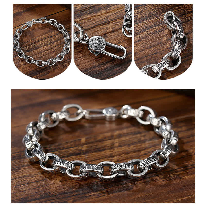 Buddha Stones 925 Sterling Silver Om Mani Padme Hum Engraved Peace Bracelet Bangle - image 5