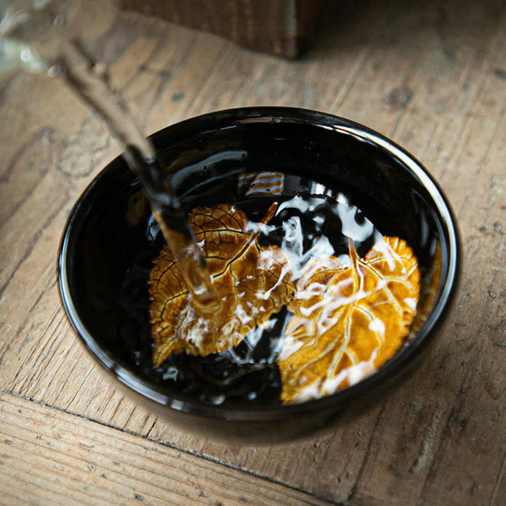 Buddha Stones Gold Maple Leaf Chinese Jianzhan Ceramic Teacup Tenmoku Kung Fu Tea Cup Bowl - image 4