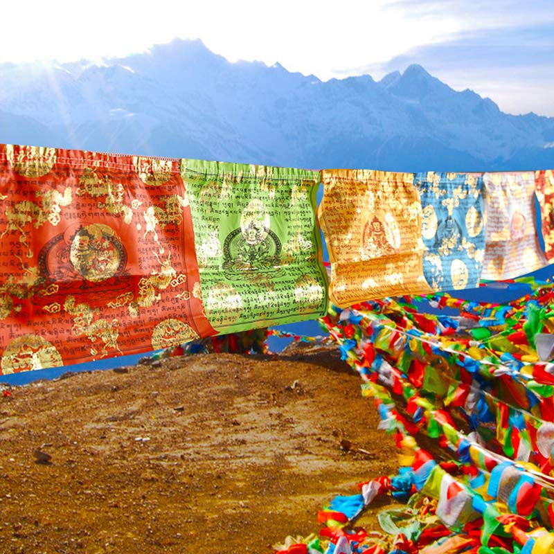 Buddha Stones Tibetan 5 Colors Windhorse Blessing Longevity Sutra Outdoor 20 Pcs Prayer Flag Decoration - 7m - image 0