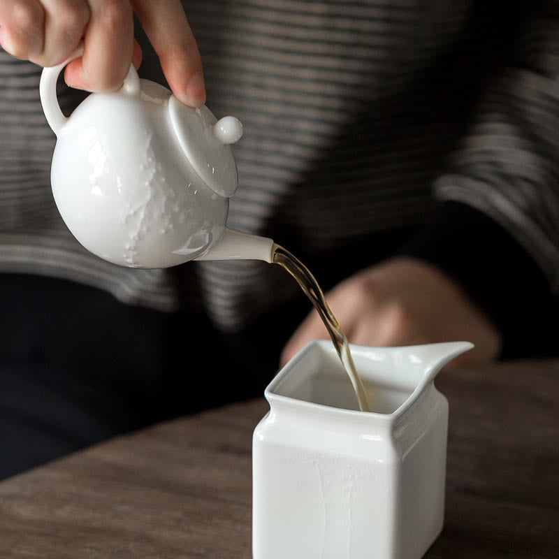 White Plum Pine Bamboo Engraved Design Ceramic Teapot - image 0