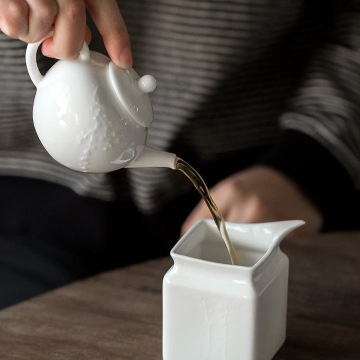 White Plum Pine Bamboo Engraved Design Ceramic Teapot - image 0