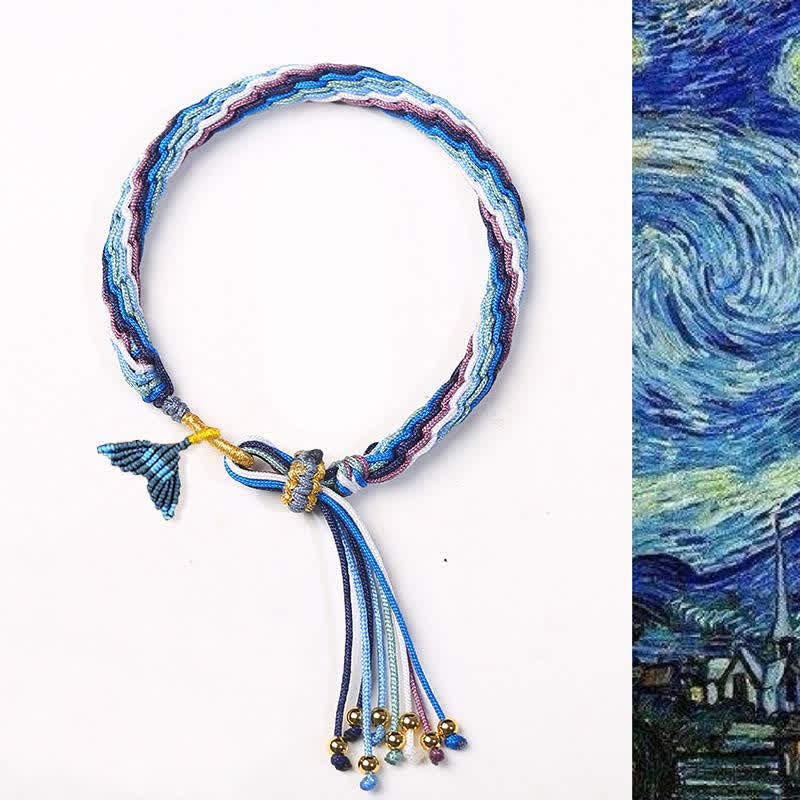 Reincarnation Knot Luck String Protection Braid Bracelet - Blue&Fishtail (Wrist Circumference 14-20cm) - image 0