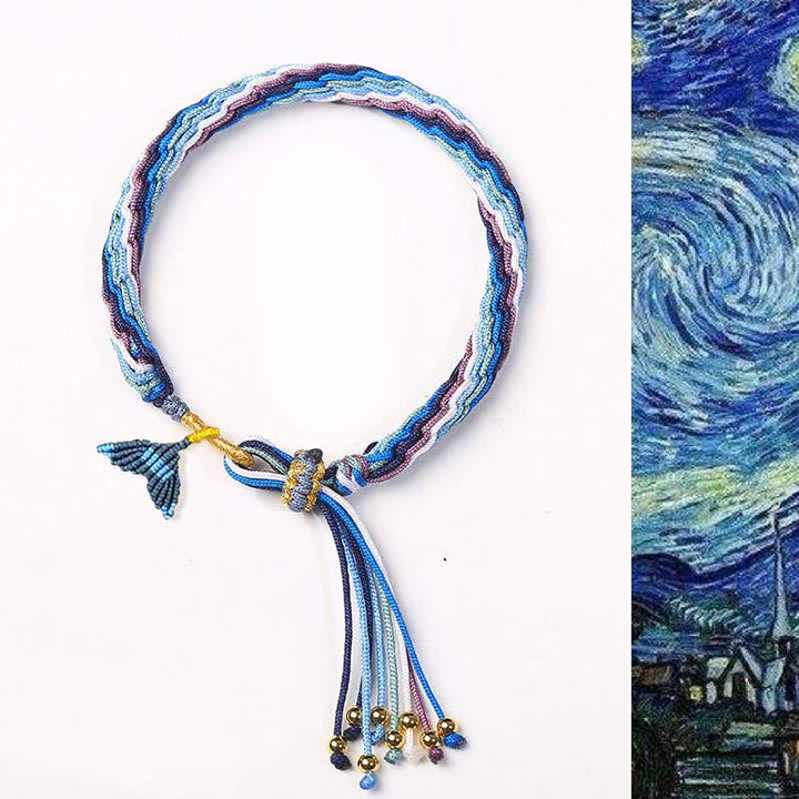 Reincarnation Knot Luck String Protection Braid Bracelet - Blue&Fishtail (Wrist Circumference 14-20cm) - image 0