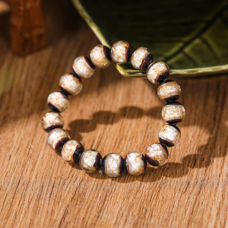 Buddha Stones Tibetan Classic Liuli Glass Bead Luck Wealth Bracelet - White - 14mm - image 9