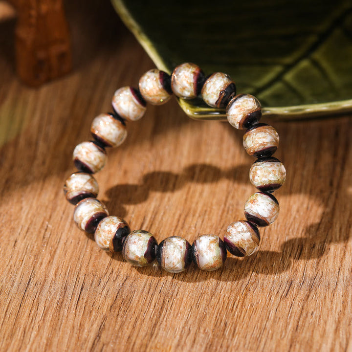 Buddha Stones Tibetan Classic Liuli Glass Bead Luck Wealth Bracelet - White - 14mm - image 9