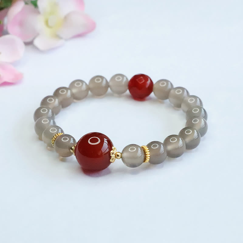 Buddha Stones Natural Gray Chalcedony Red Agate Harmony Bracelet - image 1