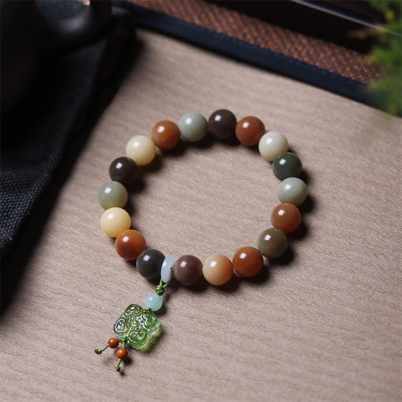 Buddha Stones Natural Multicolored Gradient Bodhi Seed Liuli Glass Charm Peace Bracelet - image 13