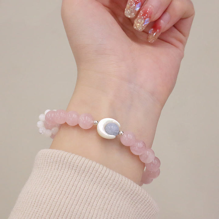 Buddha Stones 925 Sterling Silver Natural Amethyst Aquamarine Pink Crystal Cat's Eye Healing Crescent Moon Bracelet - image 14