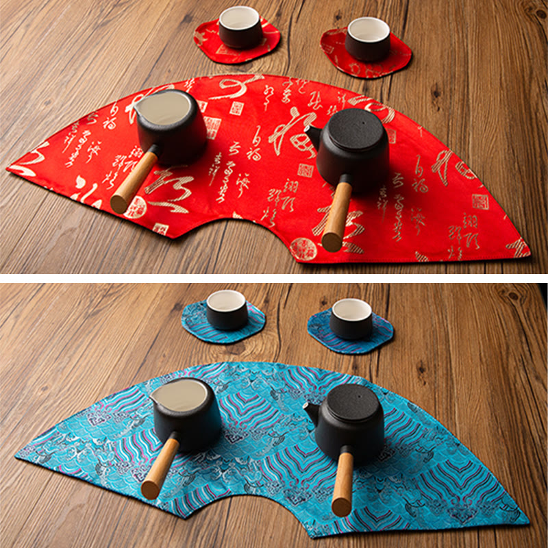 Buddha Stones Vintage Sea Wave Bamboo Plum Blossom Embroidered Cup Mat Pad Tea Cup Coaster Kung Fu Tea Mat - image 9