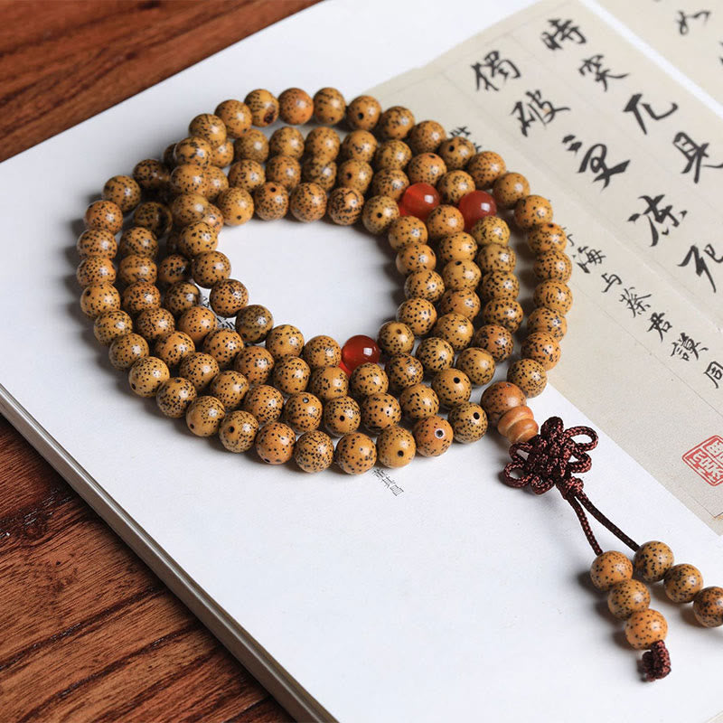 Buddha Stones 108 Mala Beads Bodhi Seed Red Agate Auspiciousness Bracelet - image 1