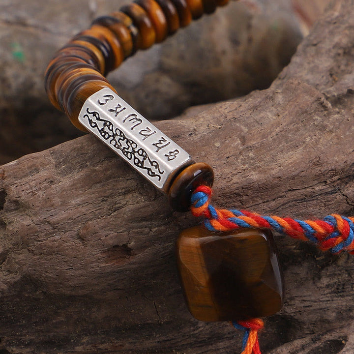 Buddha Stones Tibetan Tiger Eye Om Mani Padme Hum Protection Power Bracelet - image 3