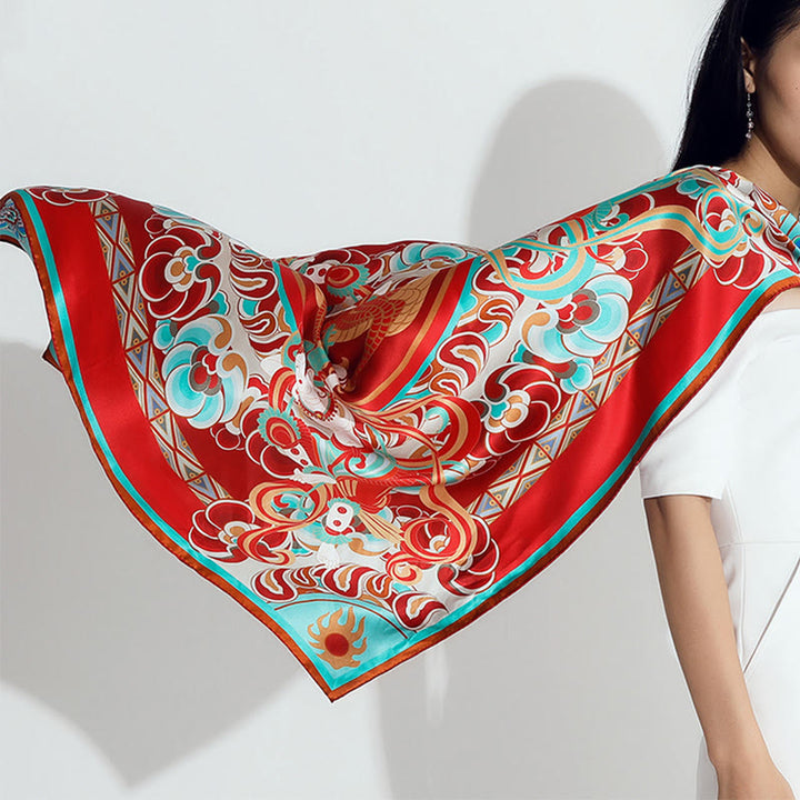Buddha Stones Dunhuang Rebound Pipa Flying Frescoes 100% Mulberry Silk Scarf Premium Grade 6A Dunhuang Shawl - image 2