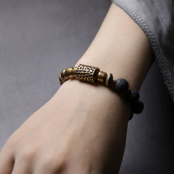 Buddha Stones Lava Rock Stone Rainbow Obsidian Brass Support Healing Bracelet - image 6