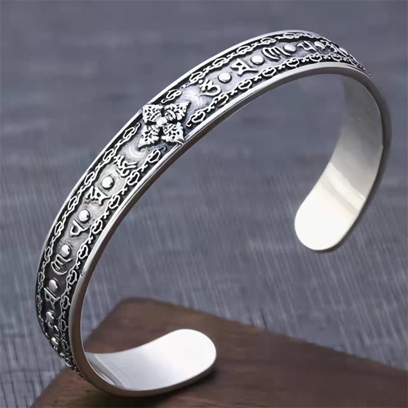 Buddha Stones 925 Sterling Silver Om Mani Padme Hum Double Dorje Engraved Wisdom Cuff Bracelet Bangle - image 12