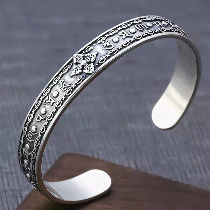 Buddha Stones 925 Sterling Silver Om Mani Padme Hum Double Dorje Engraved Wisdom Cuff Bracelet Bangle - image 12