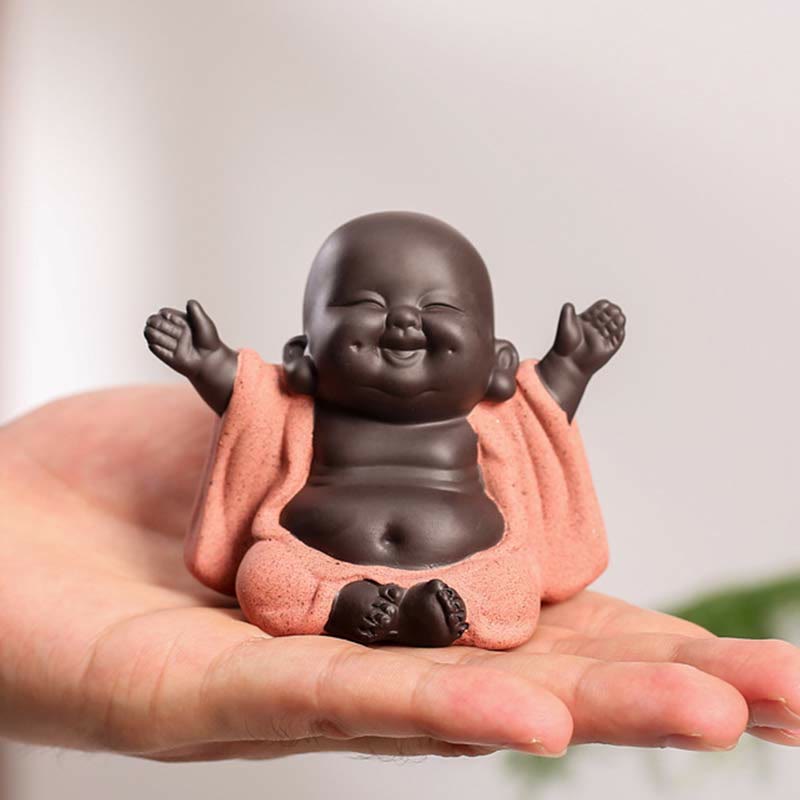 Buddha Stones Always Smiling Laughing Buddha Wealth Luck Purple Clay Maitreya Statue Decoration - Always Smiling Laughing Buddha - image 0