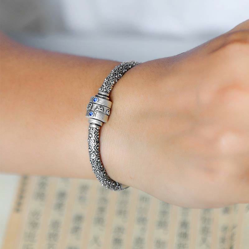 Buddha Stones 990 Sterling Silver Tibetan Auspicious Clouds Om Mani Padme Hum Engraved Creativity Bracelet Bangle - image 3