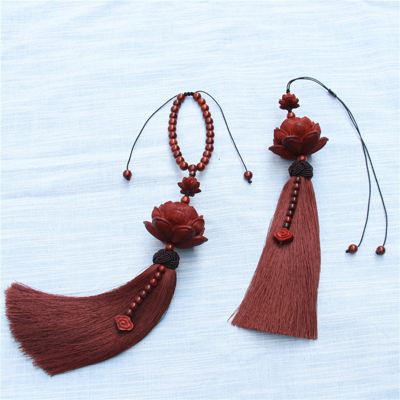 Buddha Stones Tibetan Small Leaf Red Sandalwood Lotus Luck Protection Tassel Decoration - image 6