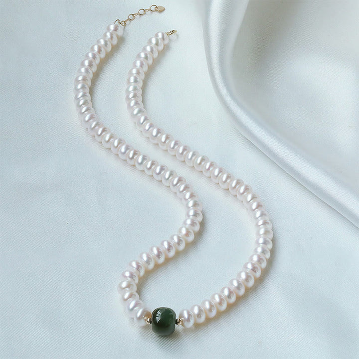 Buddha Stones 925 Sterling Silver Natural Pearl Hetian Jade Aquamarine Wisdom Sincerity Necklace Pendant Bracelet - Necklace - Pearl Hetian Jade Alloy 45cm - image 8