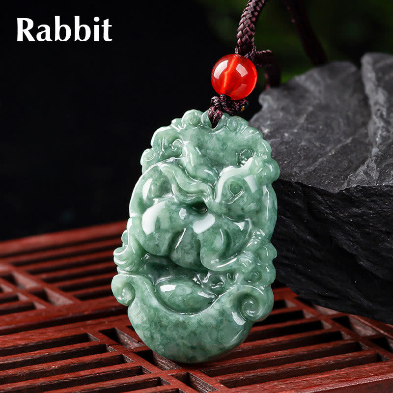 Buddha Stones Natural Jade 12 Chinese Zodiac Prosperity Necklace Pendant - Rabbit - image 17