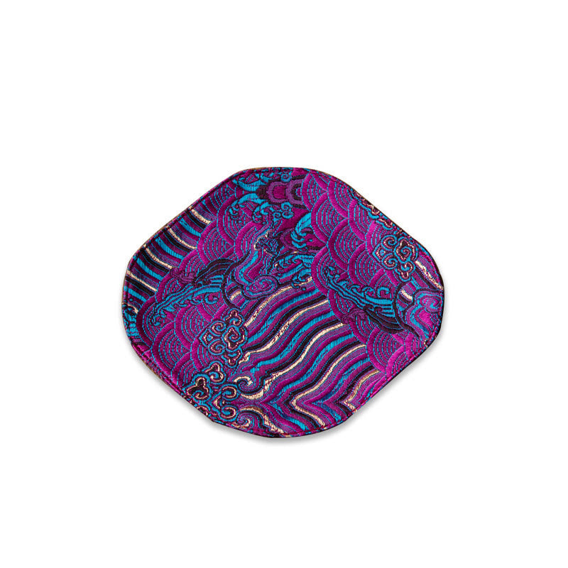 Buddha Stones Vintage Sea Wave Bamboo Plum Blossom Embroidered Cup Mat Pad Tea Cup Coaster Kung Fu Tea Mat - Purple Sea Wave - Coaster 13*11.5cm - image 23